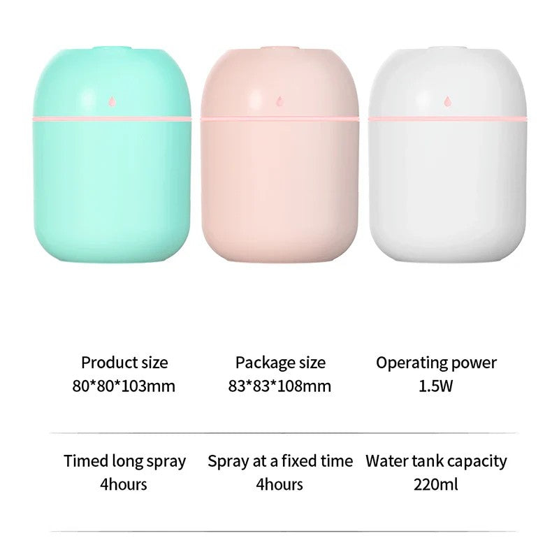 Portable USB Ultrasonic Air Mini Humidifier Diffuser with LED Lamp - Car Purifier Aroma Mist Maker for Home & Travel